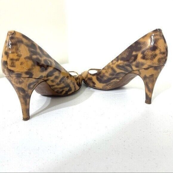 J. Crew peeptoe patent leopard print heels shoes euc 6.5 PINUP retro classic - Picture 7 of 12